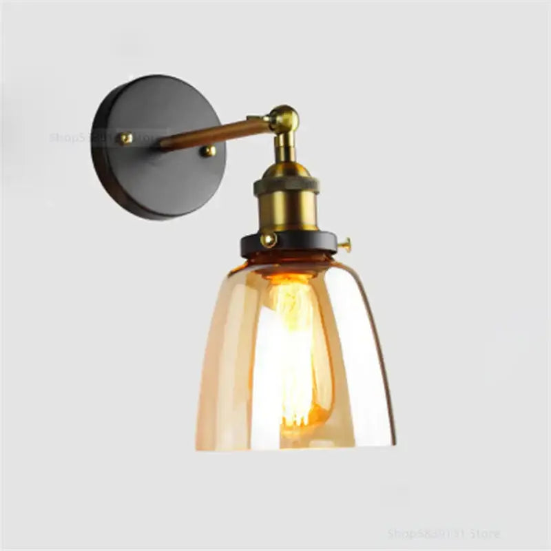 Industrial vintage loft wall lamp bedroom sconce clear & amber glass