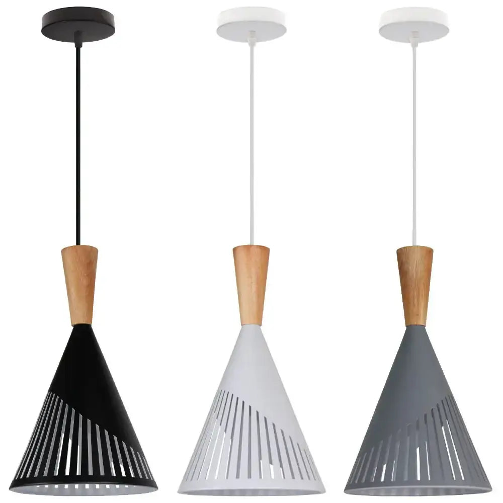 Industrial vintage pendant light black wood slatted kitchen lamp