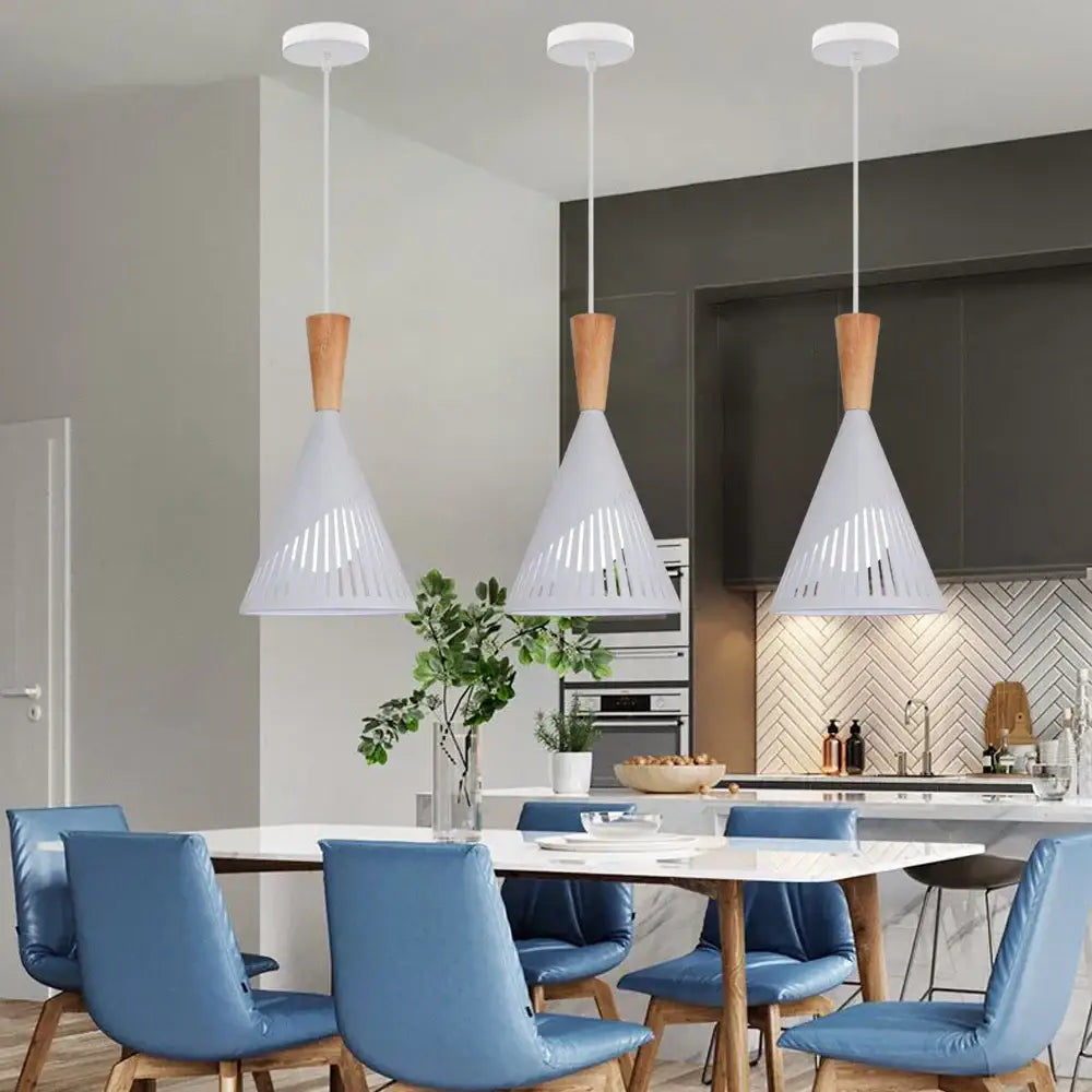 Industrial vintage pendant light black wood slatted kitchen lamp