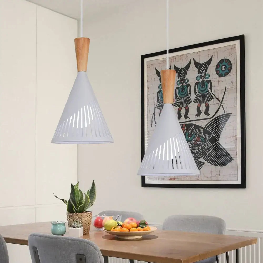 Industrial vintage pendant light black wood slatted kitchen lamp