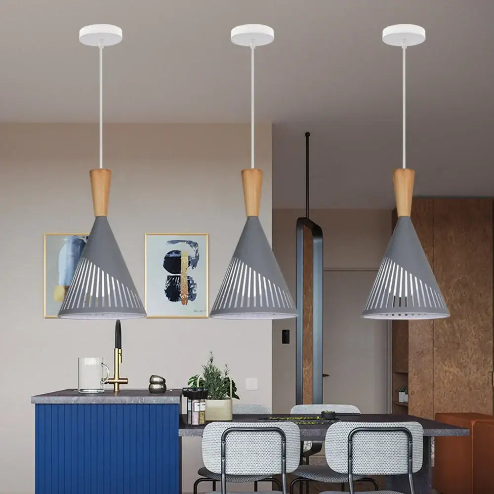 Industrial vintage pendant light black wood slatted kitchen lamp