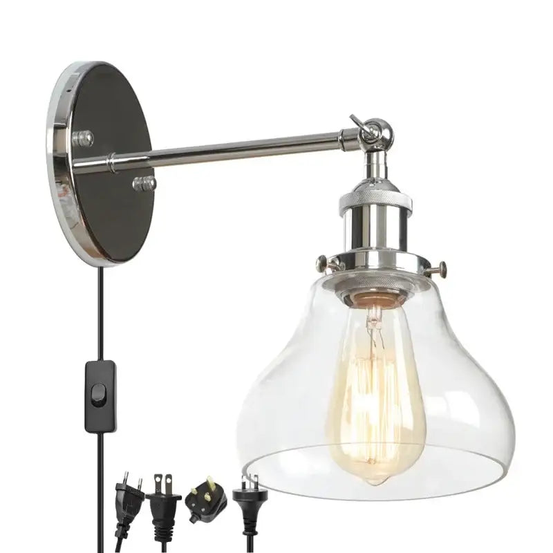 Industrial vintage silver glass wall lamp bedroom sconce