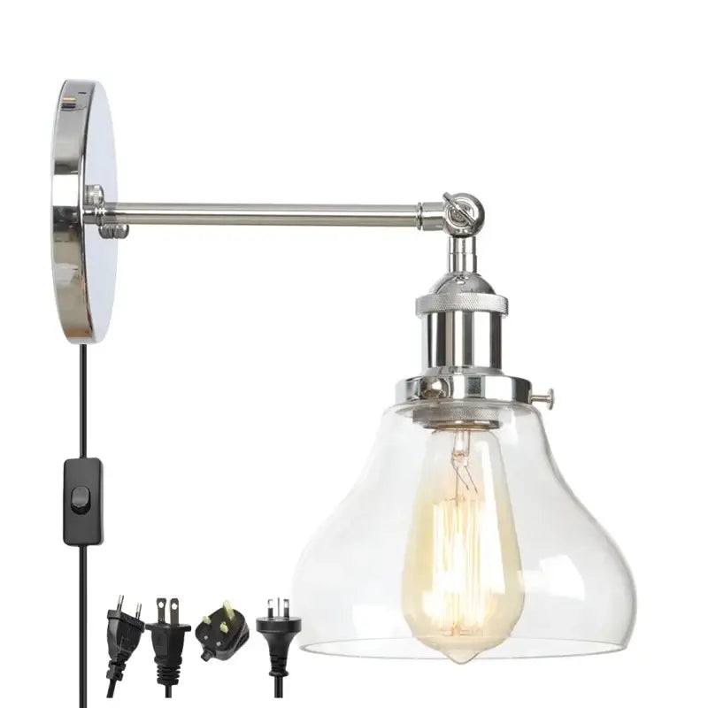 Industrial vintage silver glass wall lamp bedroom sconce