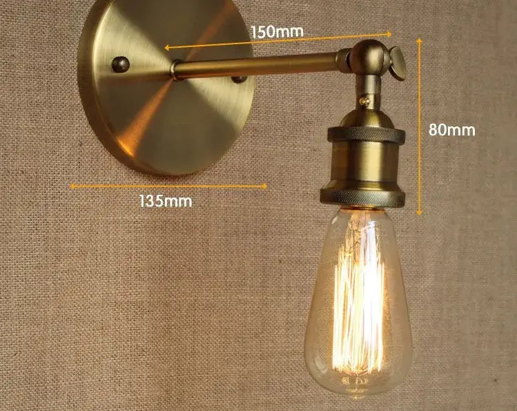 Industrial vintage wall lamp brass adjustable sconce bedroom light
