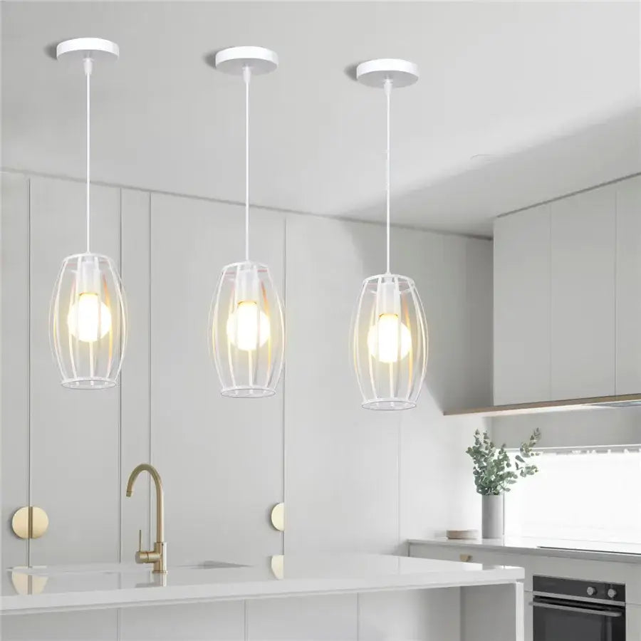 Industrial vintage white wrought cage pendant light for living room