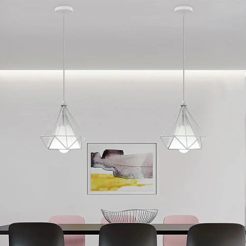 Industrial vintage white wrought cage pendant light for living room