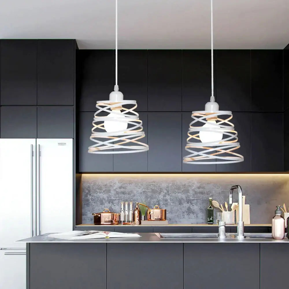 Industrial vintage white wrought cage pendant light for living room