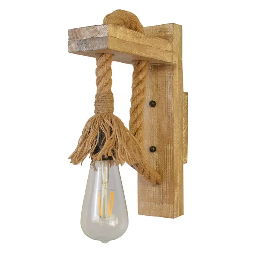 Industrial vintage wooden wall lamp bedroom rope sconce with tassel
