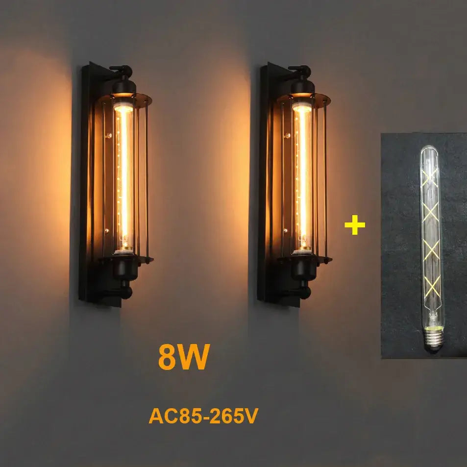 Industrial wall lamp black & silver 8w led sconce for bedroom