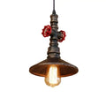 Industrial water pipe pendant light dining room with red valves