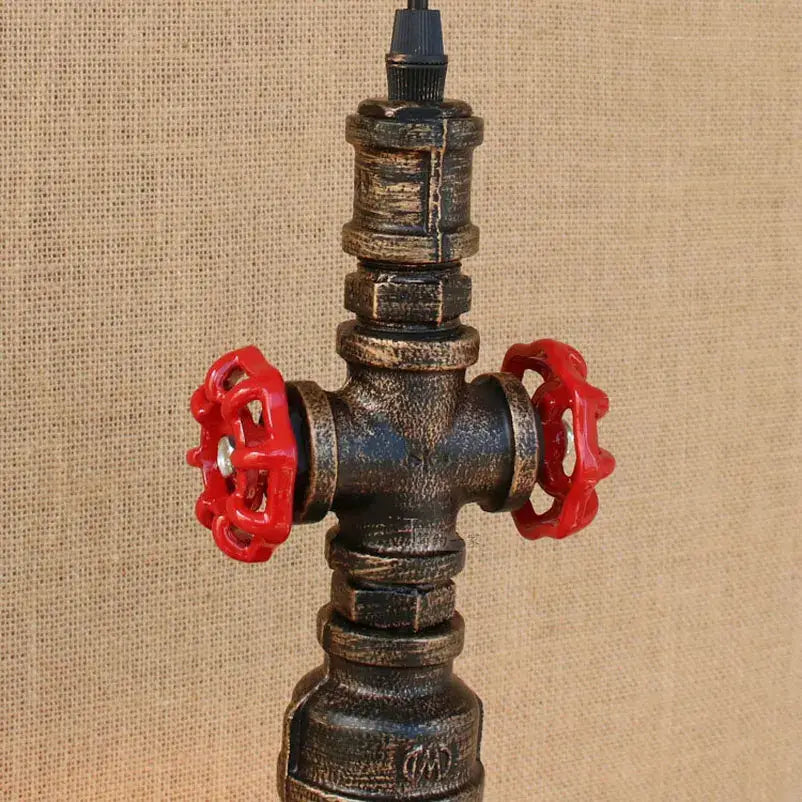 Industrial water pipe pendant light dining room with red valves