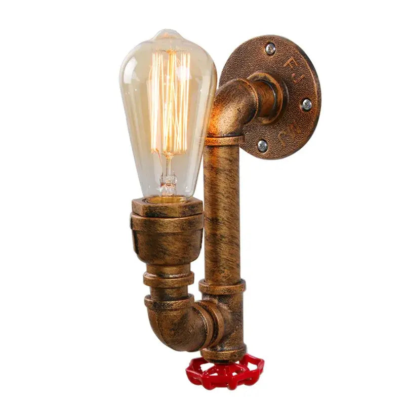 Industrial water pipe wall sconce for corridor with edison bulb