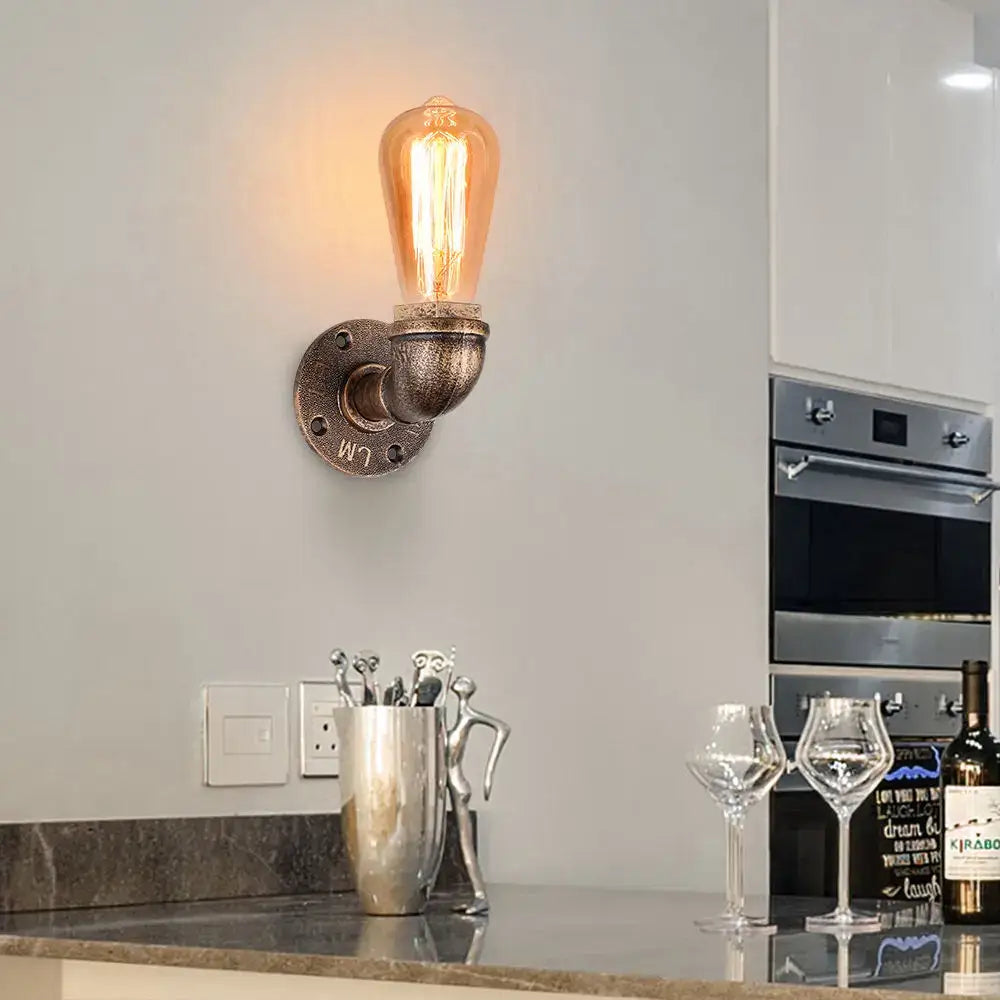 Industrial water pipe wall sconce kitchen light in black & brass