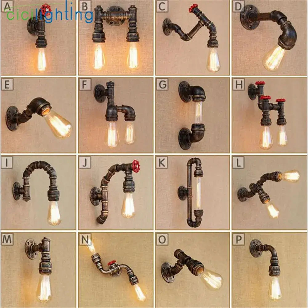 Industrial water pipe wall sconce – living room vintage iron lamp