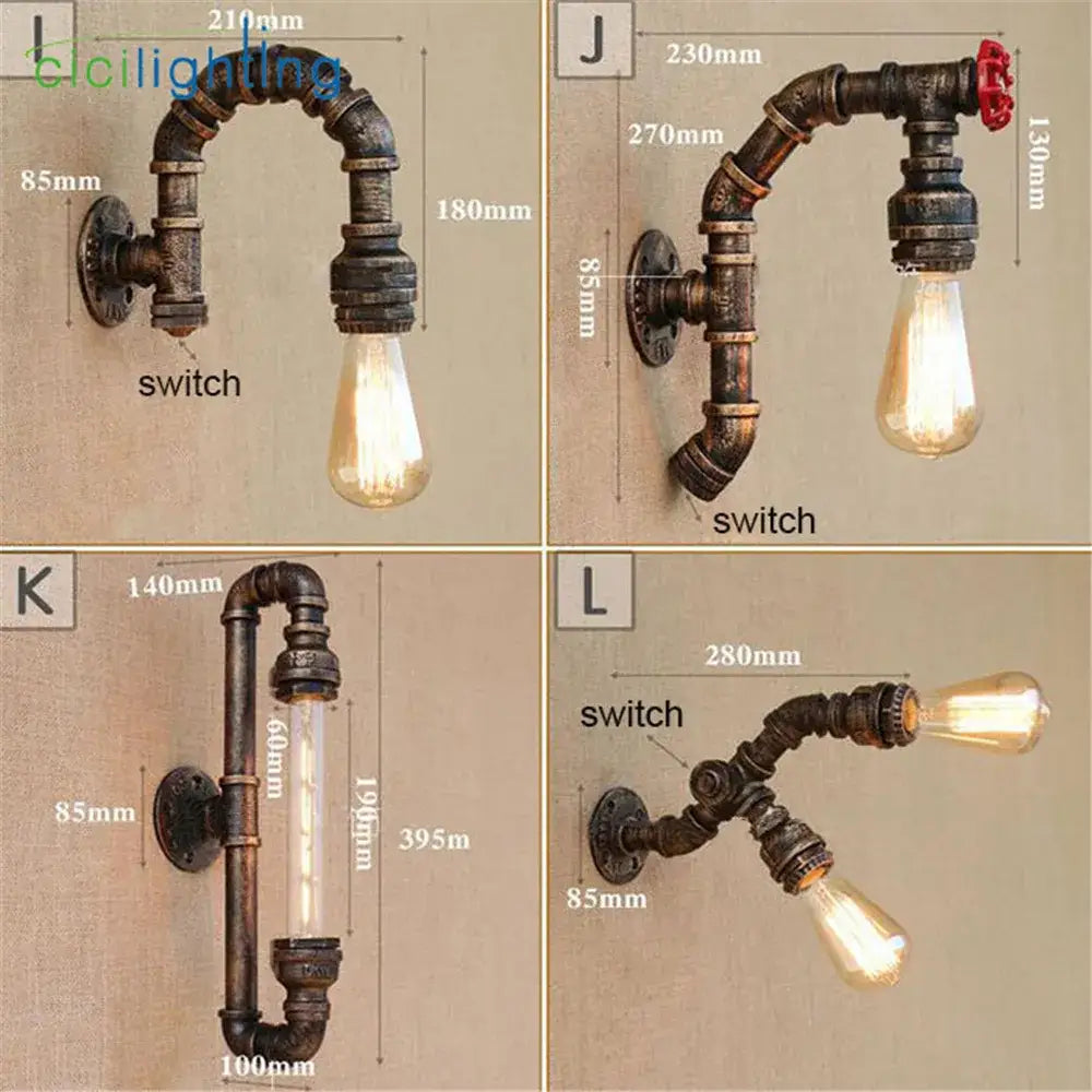 Industrial water pipe wall sconce – living room vintage iron lamp
