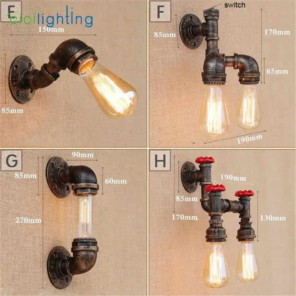 Industrial water pipe wall sconce – living room vintage iron lamp