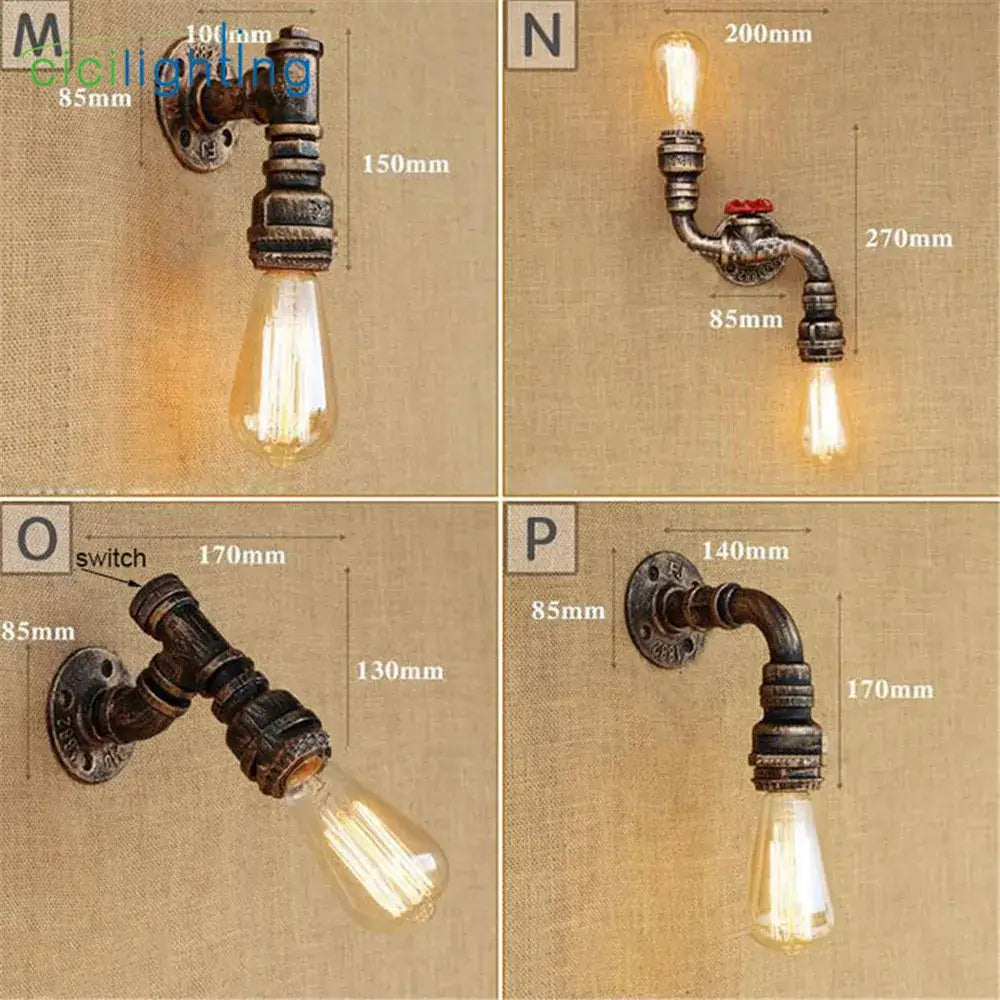 Industrial water pipe wall sconce – living room vintage iron lamp