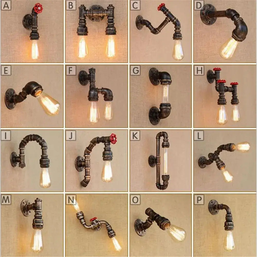 Industrial water pipe wall sconce – living room vintage iron lamp