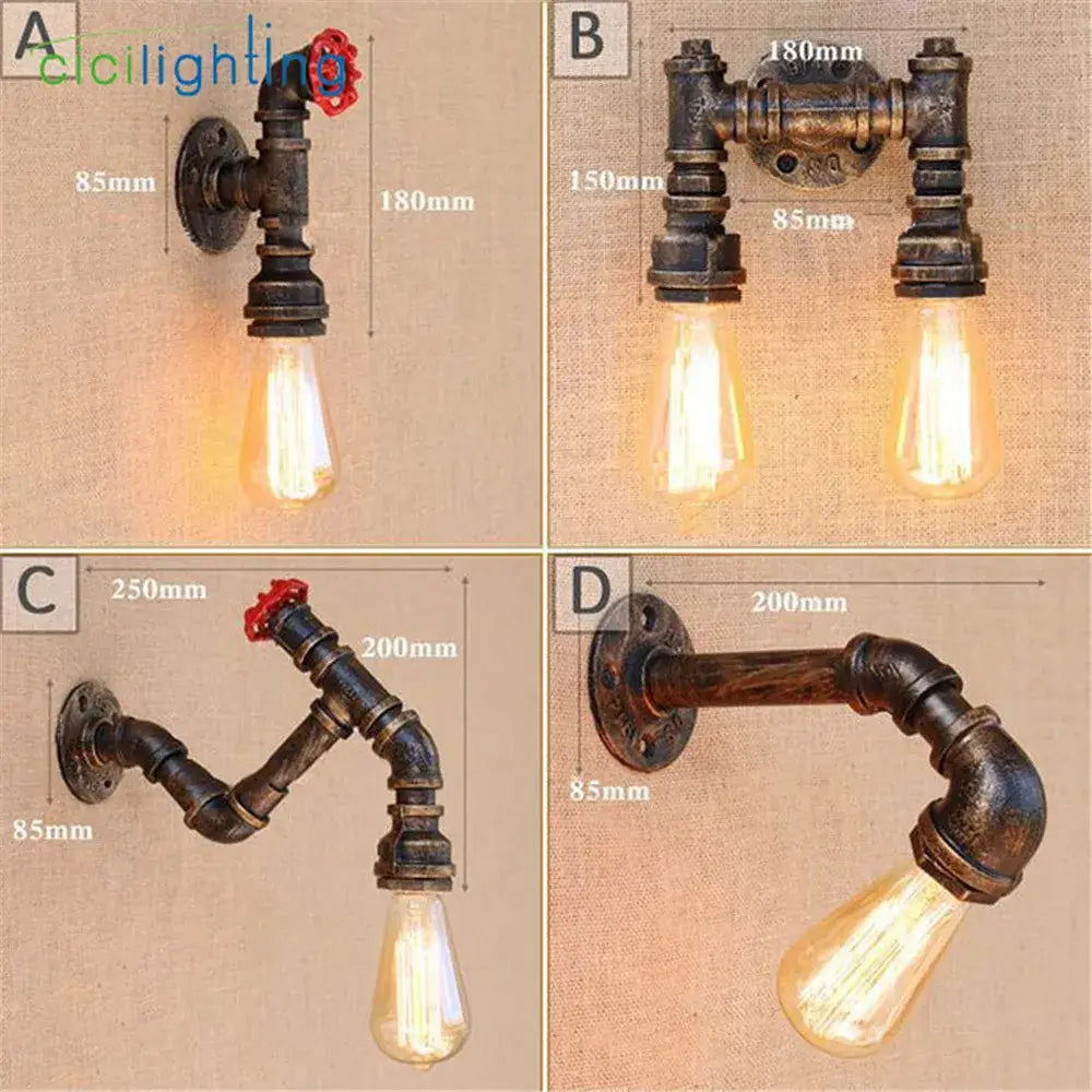 Industrial water pipe wall sconce – living room vintage iron lamp