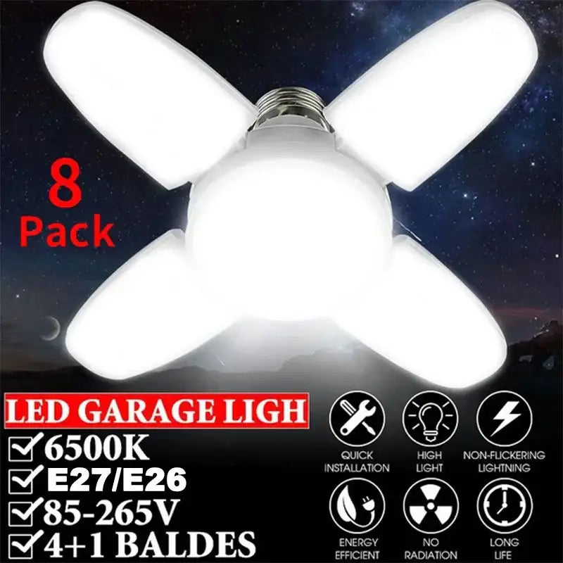 Industrial white deformable led ceiling light garage four wing bulb