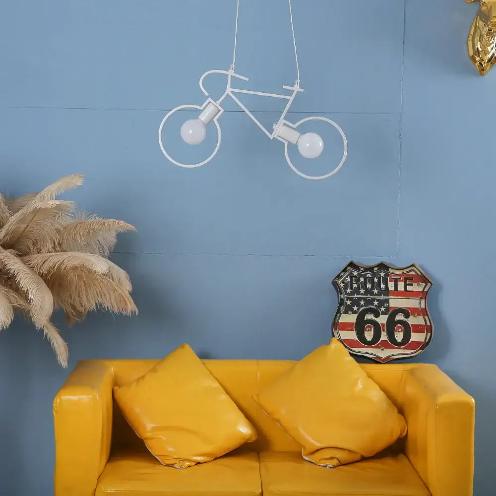 Industrial white iron bicycle pendant light living room decor
