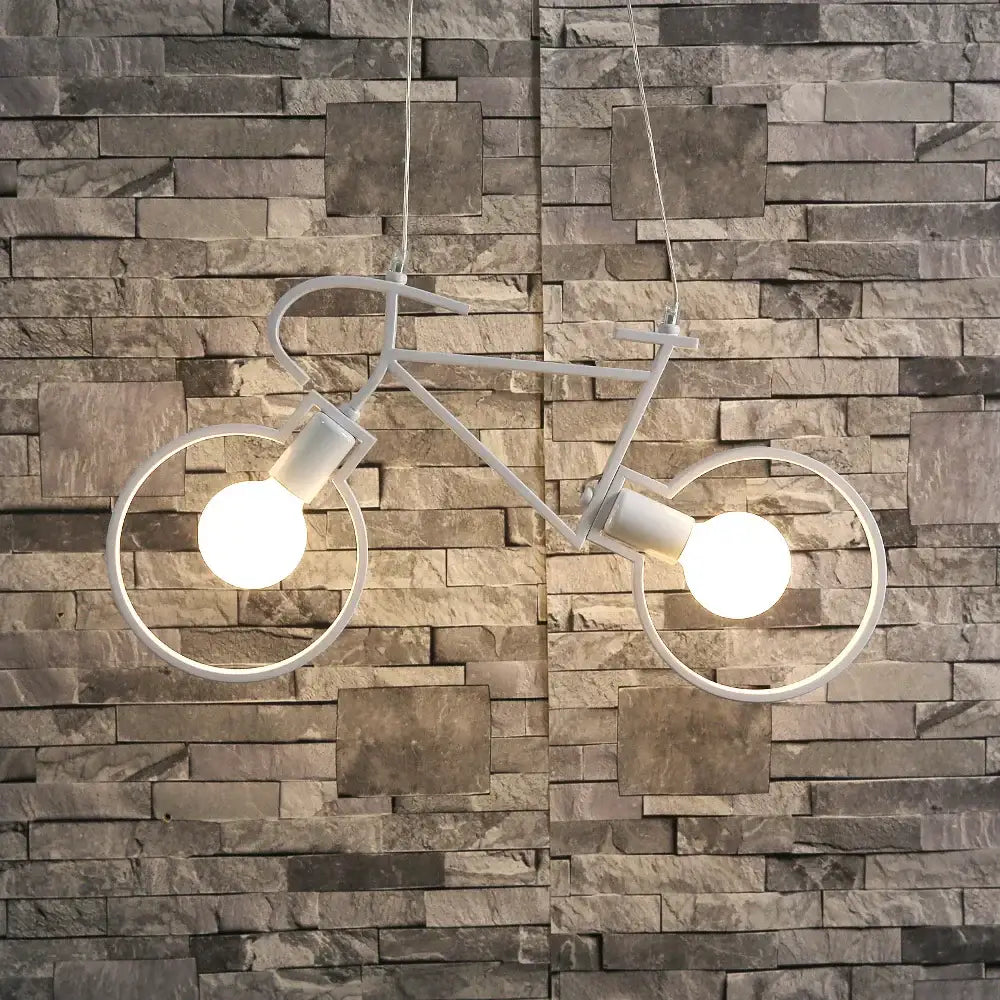 Industrial white iron bicycle pendant light living room decor