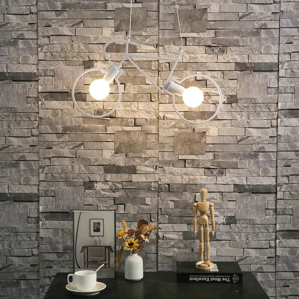 Industrial white iron bicycle pendant light living room decor