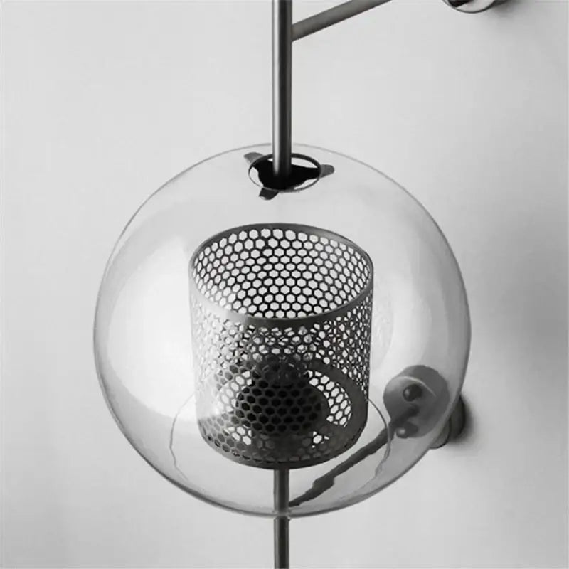Industrial wind grid brass wall lamp living room glass globe sconce