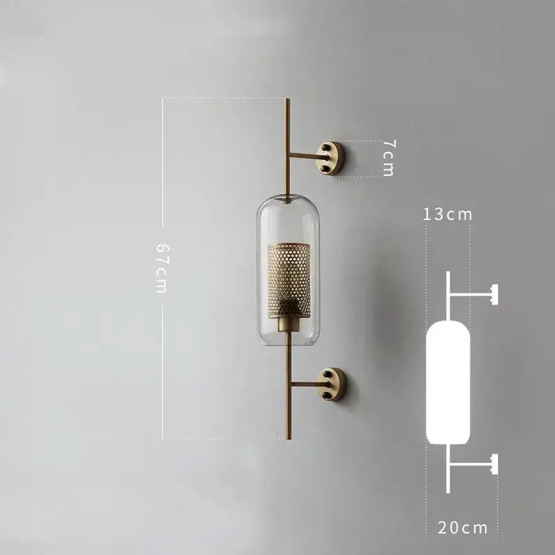 Industrial wind grid brass wall lamp living room glass globe sconce