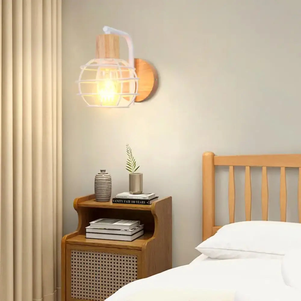 Industrial wire cage wall sconce black & white bedroom light fixture