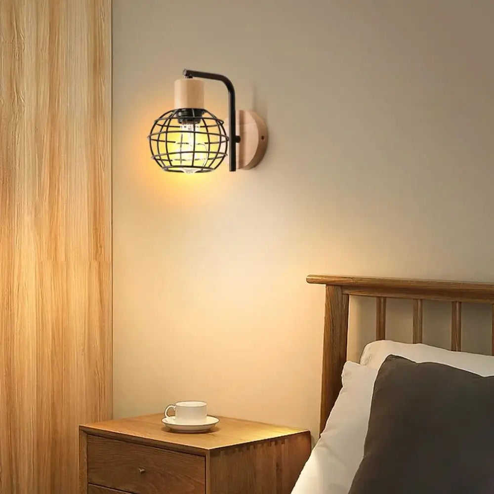 Industrial wire cage wall sconce black & white bedroom light fixture
