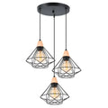 Industrial wood ceiling chandelier black metal cage bedroom light