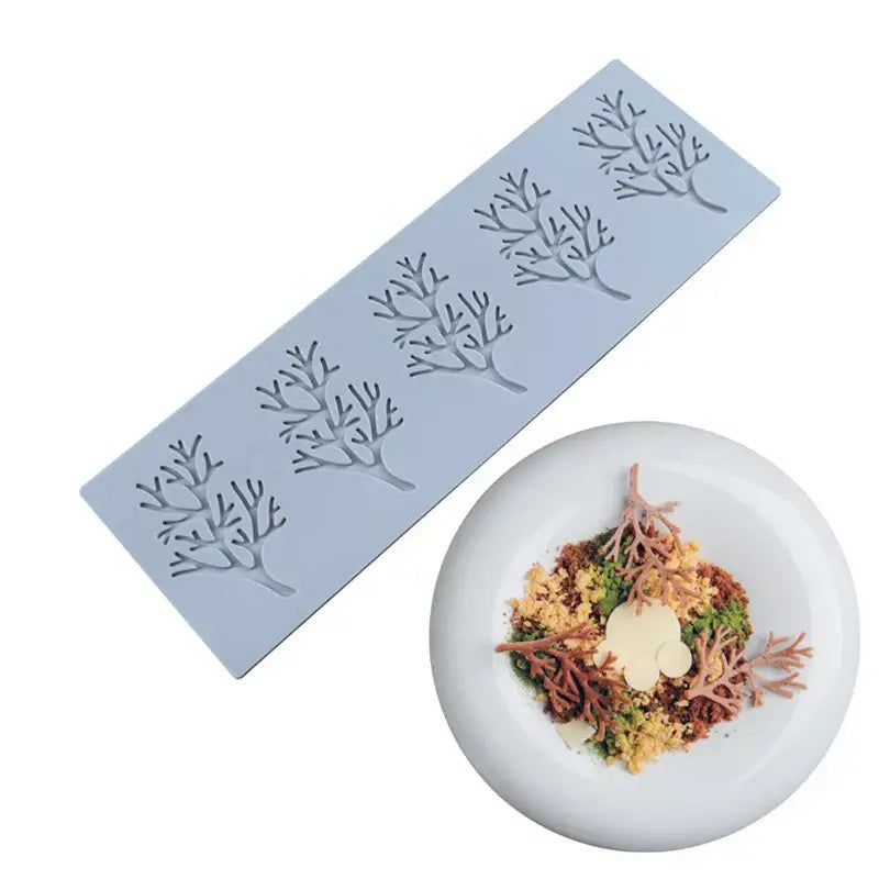 Intricate coral branch leaf silicone mold light blue kitchen tool