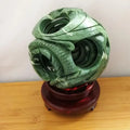 Intricate green jade stone dragon phoenix ball living room decor