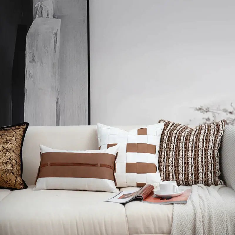 Italian light luxury brown & white cushion cover living room decor