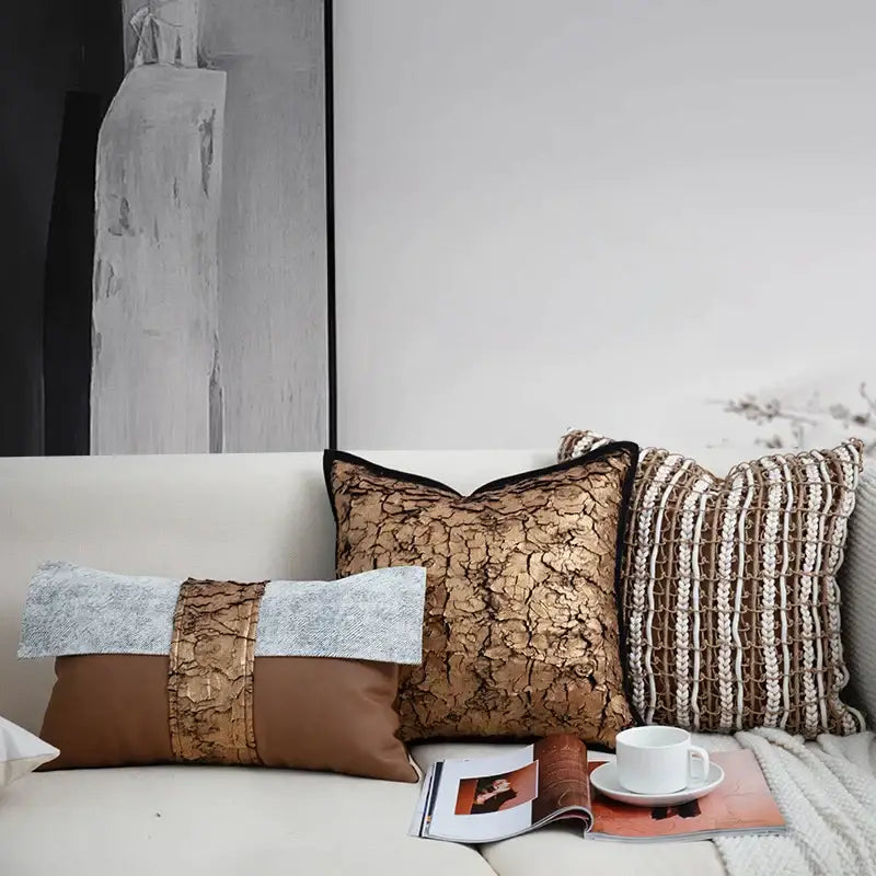 Italian light luxury brown & white cushion cover living room decor