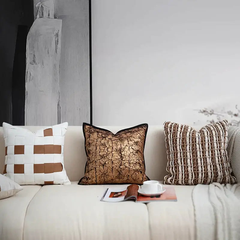 Italian light luxury brown & white cushion cover living room decor