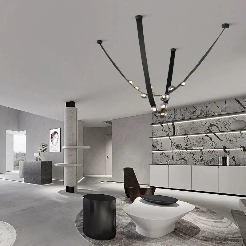 Italian light luxury leather black metal chandelier dining room
