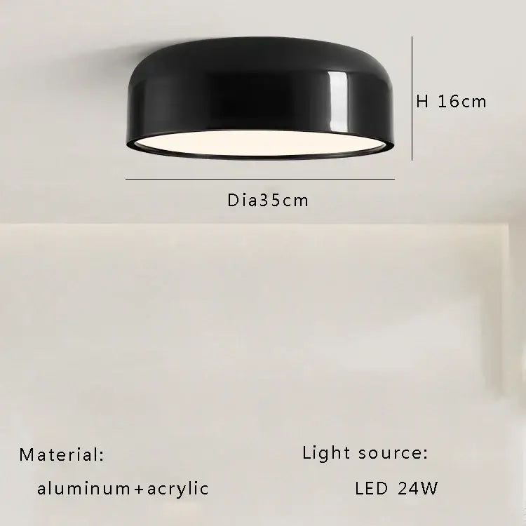 Italian minimalist round black ceiling lamp bedroom light