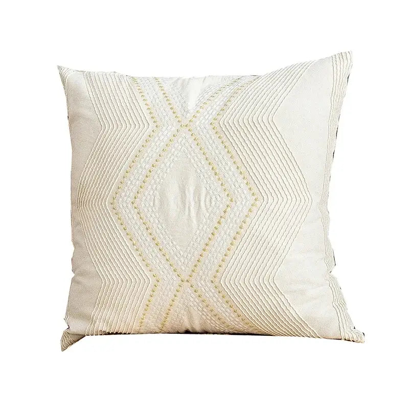 Ivory geometric embroidery cushion cover living room decor