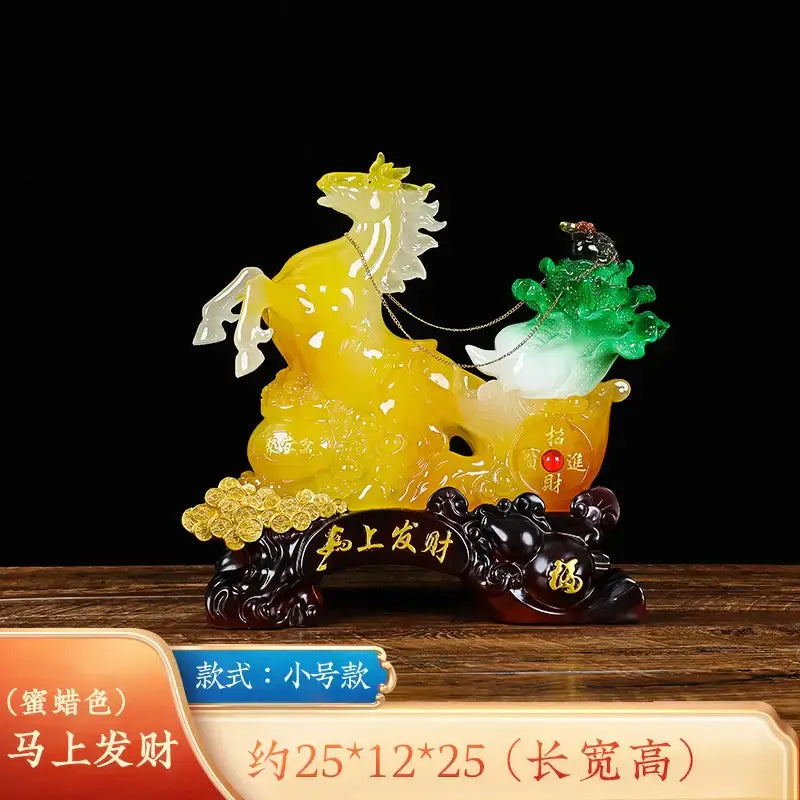 Jade and orange fortune horse ornament living room decor