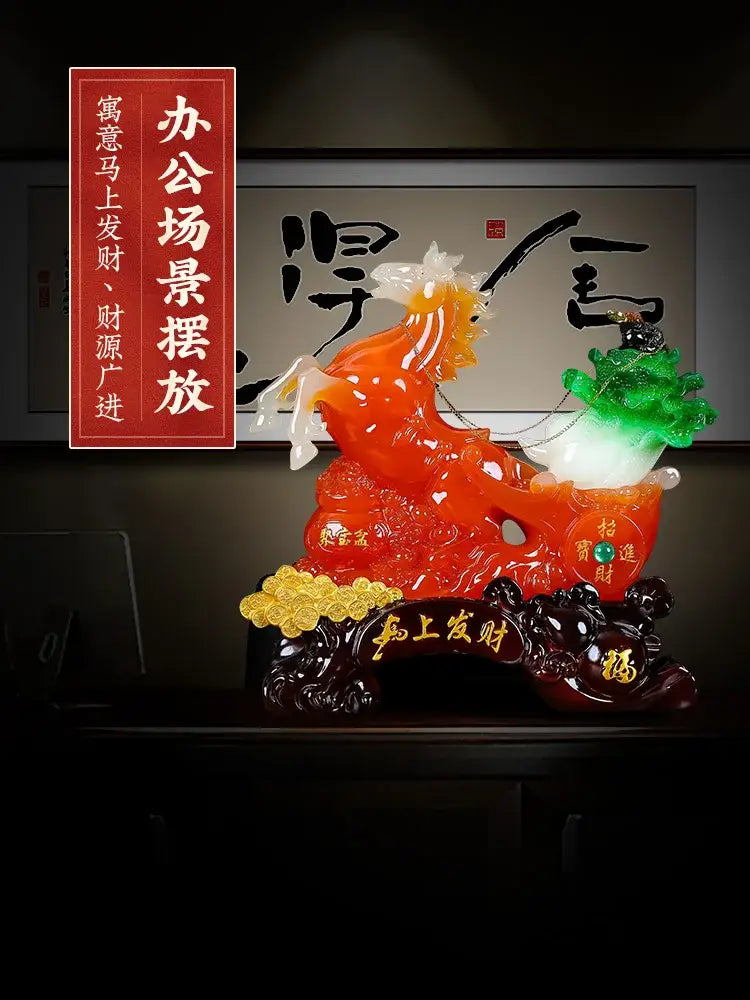 Jade and orange fortune horse ornament living room decor