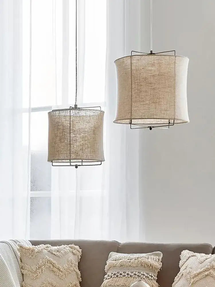 Japanese retro beige decorbites linen fabric chandelier bedroom light