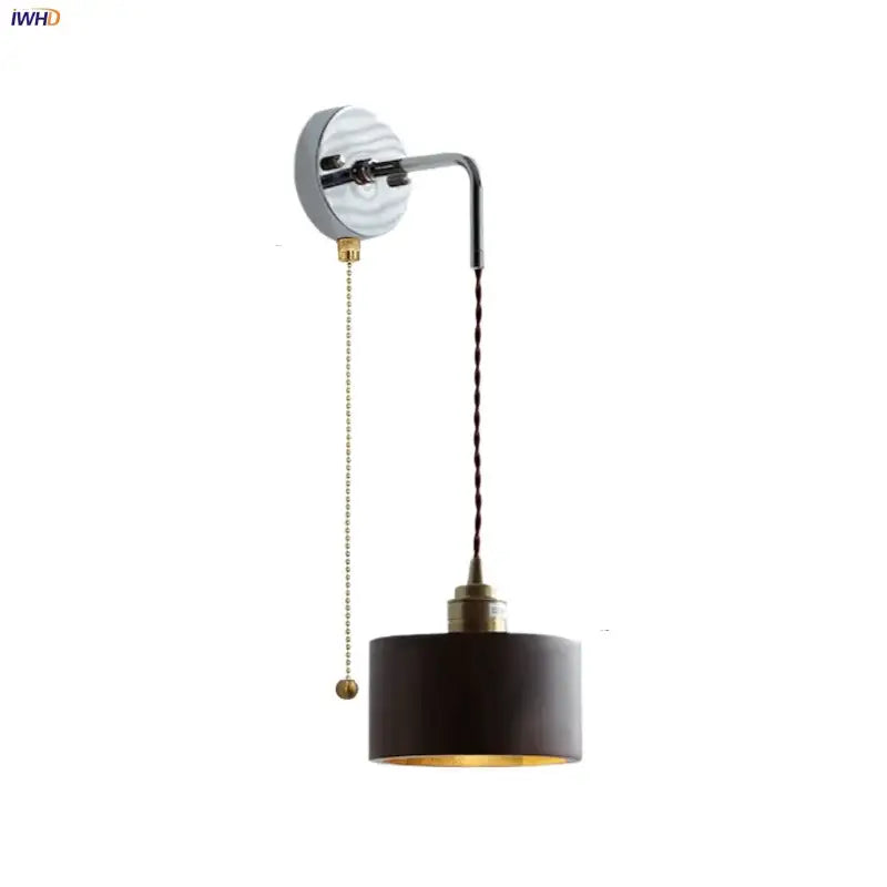 Japanese style black & brass wall lamp – stair pull chain light fixtures