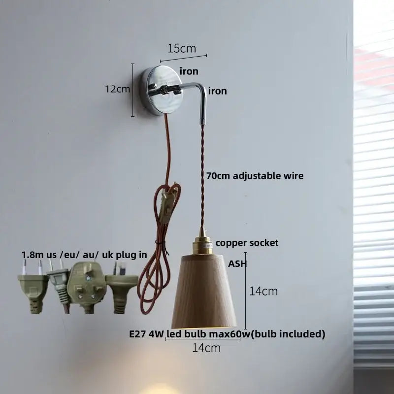 Japanese style black & brass wall lamp – stair pull chain light fixtures