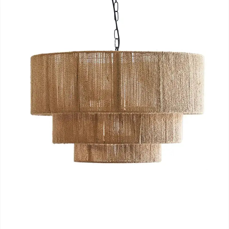 Japanese style golden tiered hemp rope pendant lights bedroom