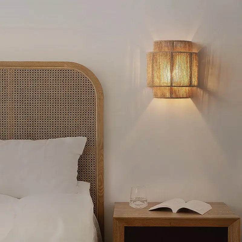 Japanese style golden tiered hemp rope pendant lights bedroom