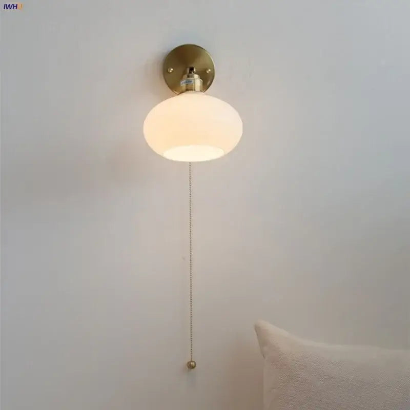 Japanese style led brass wall sconce with pull chain bedroom light