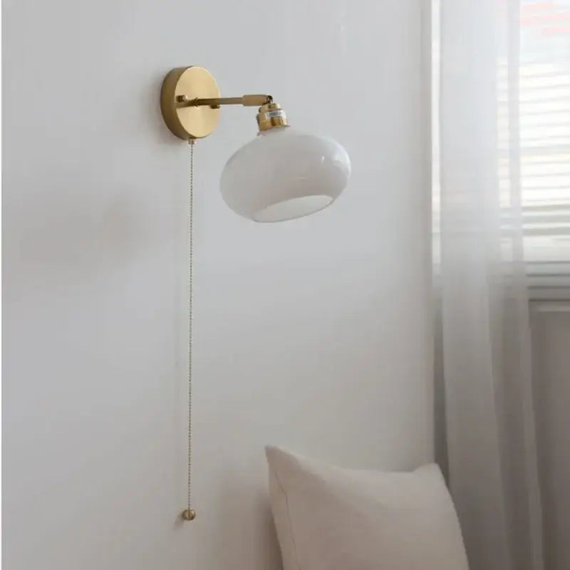 Japanese style led brass wall sconce with pull chain bedroom light