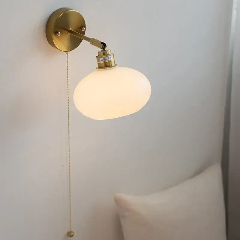 Japanese style led brass wall sconce with pull chain bedroom light